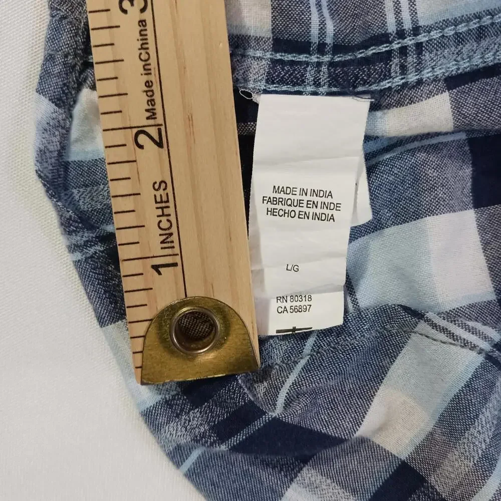 Lucky Brand Sportswear Men's Western Pearl Snap Button Up Blue Plaid Shirt Sz L - Picture 5 of 16